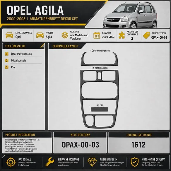 Opel Agila 2000-2003 3D kit décoration intérieure tableau de bord 3 pièces