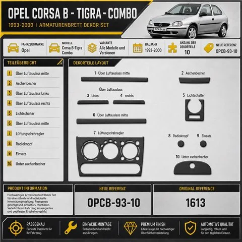 Opel Corsa B-Tigra ­ Combo 1993-2000 3D kit décoration intérieure tableau de bord 10 pièces