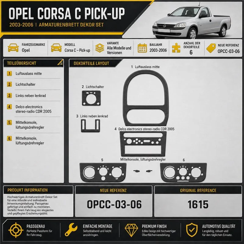 Opel Corsa C – Pick-up 2003-2006 3D kit décoration intérieure tableau de bord 6 pièces