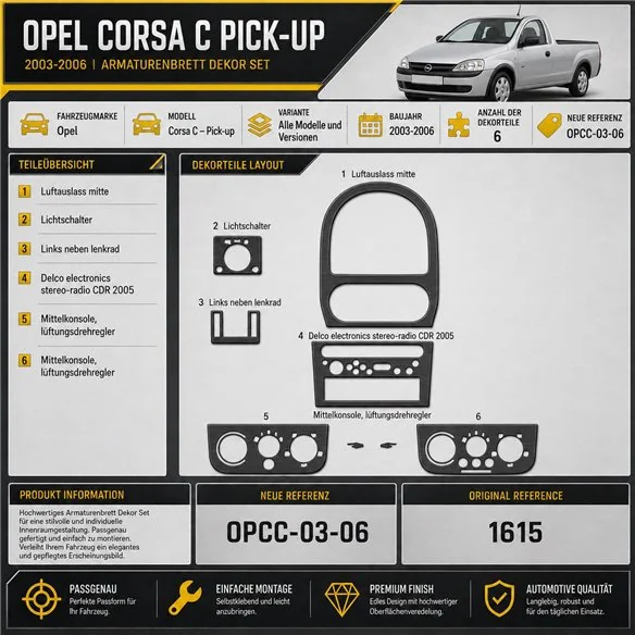 Opel Corsa C – Pick-up 2003-2006 3D kit décoration intérieure tableau de bord 6 pièces