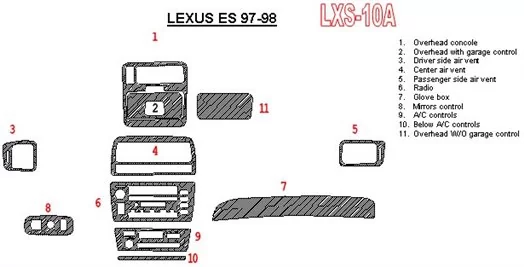Lexus ES 1997-1998 Ensemble Complet, OEM Compliance BD Kit la décoration du tableau de bord - 1 - habillage decor de tableau de 