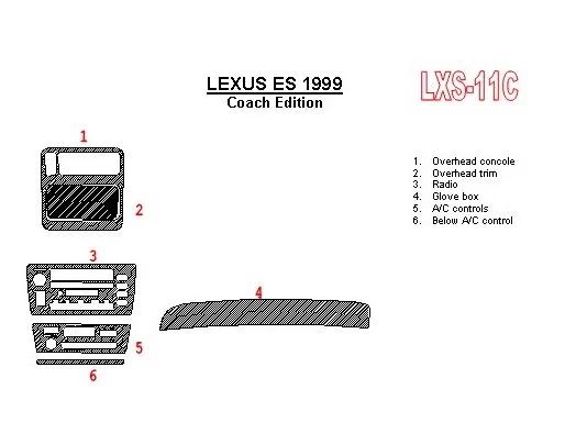 Lexus ES 1999-1999 Ensemble Complet, Coach Edition OEM Compliance BD Kit la décoration du tableau de bord - 1 - habillage decor 