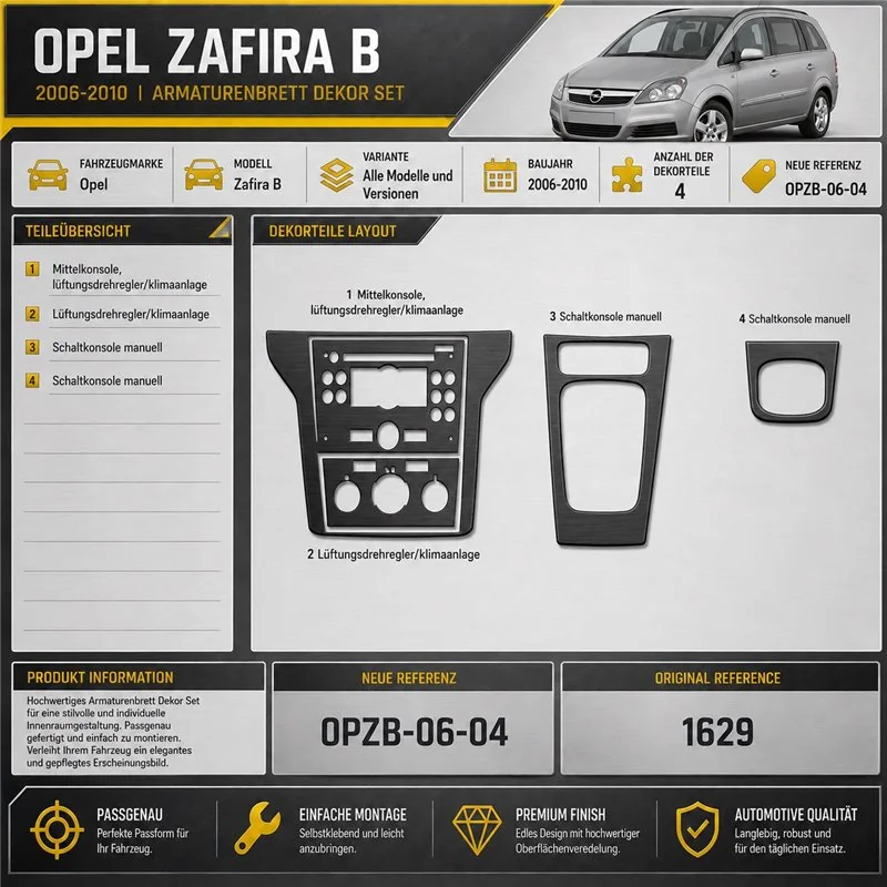 Opel Zafira B 2006-2010 3D kit décoration intérieure tableau de bord 4 pièces