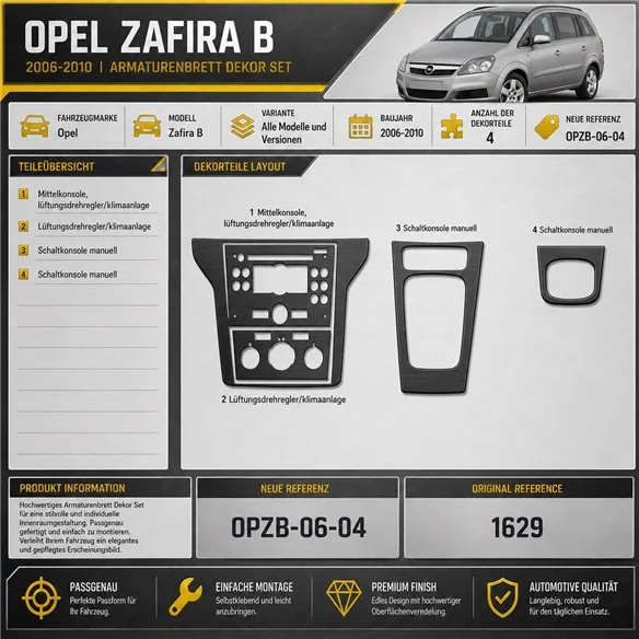 Opel Zafira B 2006-2010 3D kit décoration intérieure tableau de bord 4 pièces