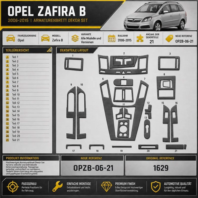 Opel Zafira B 2006-2015 3D kit décoration intérieure tableau de bord 21 pièces