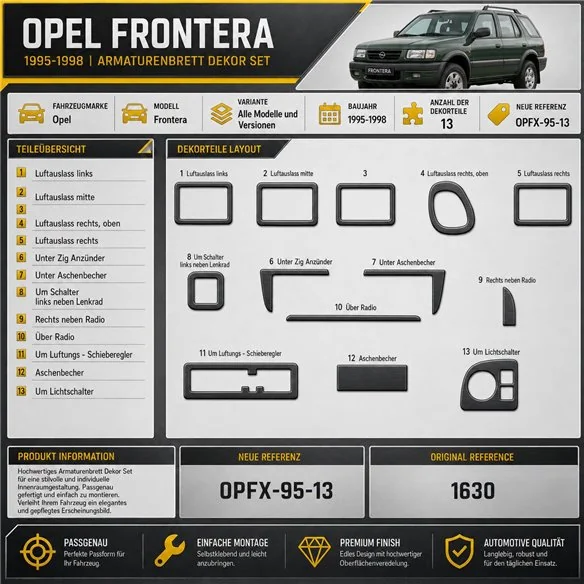 Opel Frontera 1995-1998 3D kit décoration intérieure tableau de bord 13 pièces
