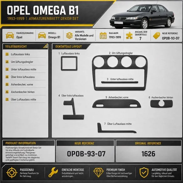 Opel Omega B1 1993-1999 3D kit décoration intérieure tableau de bord 7 pièces