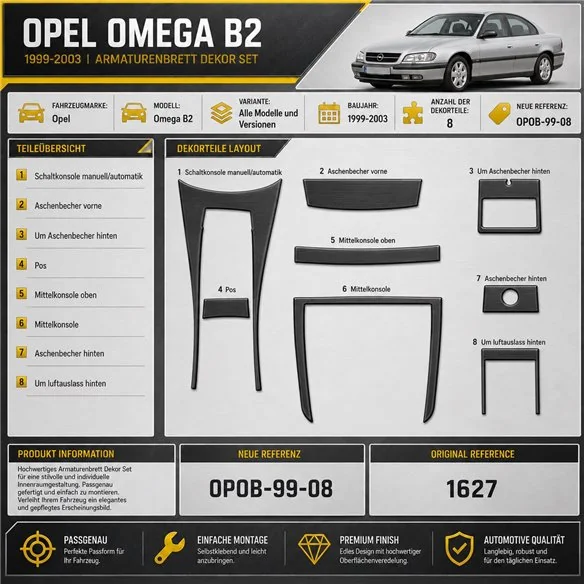 Opel Omega B2 1999-2003 3D kit décoration intérieure tableau de bord 8 pièces