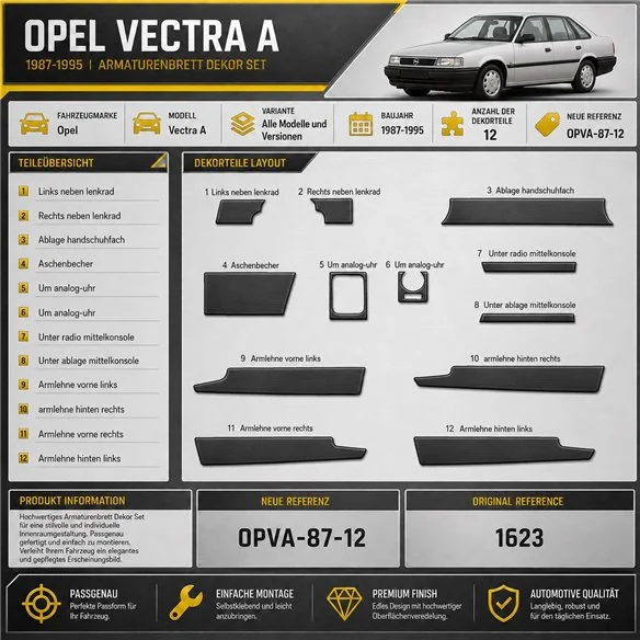 Opel Vectra A 1987-1995 3D kit décoration intérieure tableau de bord 12 pièces