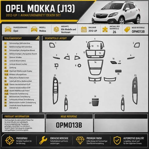 Opel Mokka ab 2012 3D kit décoration intérieure tableau de bord 26 pièces