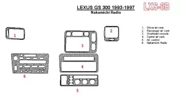 Lexus GS 1993-1997 Nakamichi Radio, OEM Compliance, 6 Parts set BD Décoration de tableau de bord