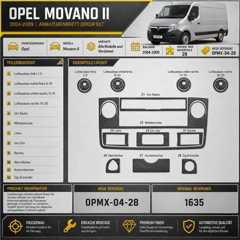 Opel Movano 2004-2009 3D kit décoration intérieure tableau de bord 28 pièces