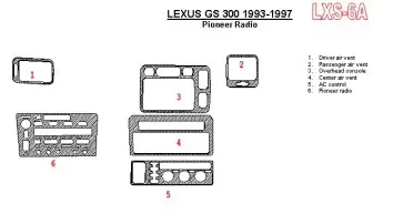 Lexus GS 1993-1997 Pioneer Radio, OEM Compliance, 6 Parts set BD Décoration de tableau de bord