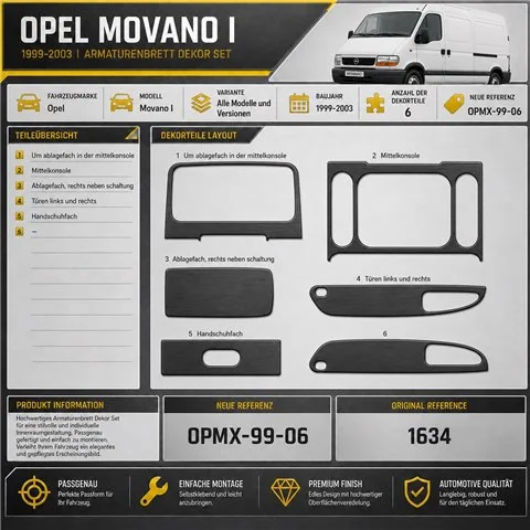 Opel Movano 1999-2003 3D kit décoration intérieure tableau de bord 6 pièces