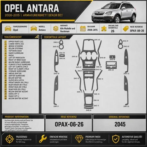 Opel Antara 2006-2015 kit décoration intérieure tableau de bord 26 pièces