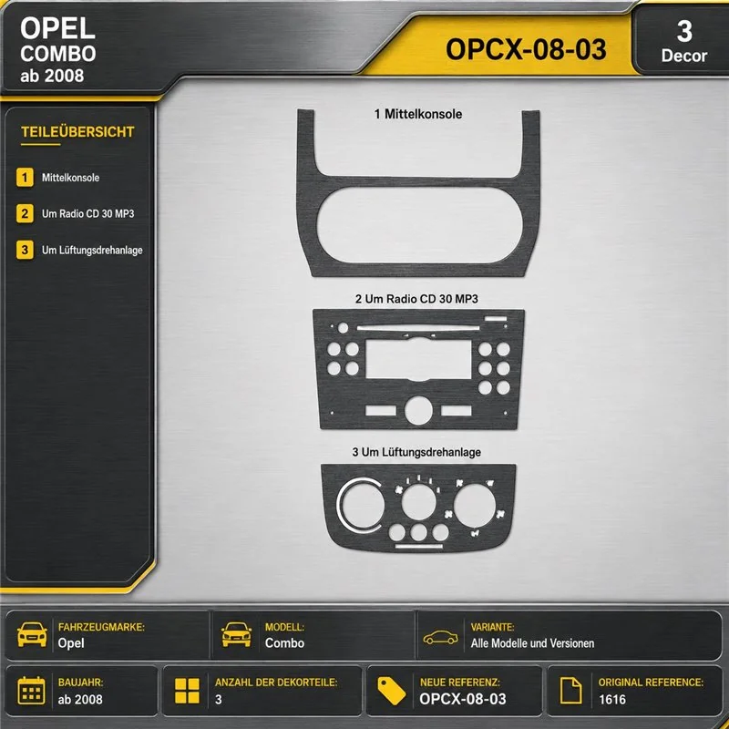 Opel Combo 2008 - à aujourd’hui 3D kit décoration intérieure tableau de bord 3 pièces