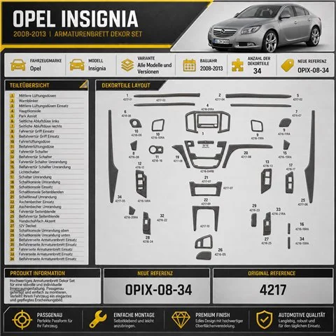 Opel Insignia 2008-2013 kit décoration intérieure tableau de bord 34 pièces
