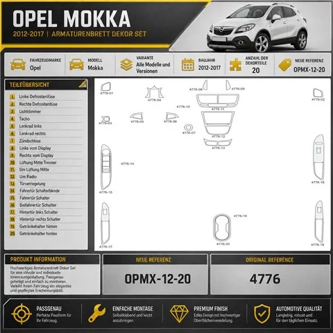 Opel Mokka 2012-2017 kit décoration intérieure tableau de bord 20 pièces