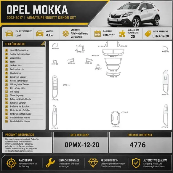 Opel Mokka 2012-2017 kit décoration intérieure tableau de bord 20 pièces