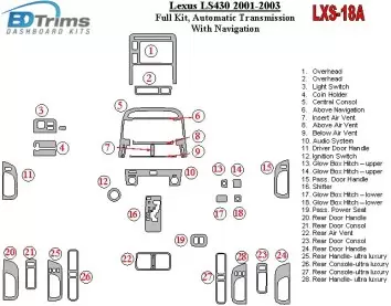 Lexus LS 2001-2003 Ensemble Complet, Boîte automatique, Avec NAVI BD Kit la décoration du tableau de bord - 1 - habillage decor 