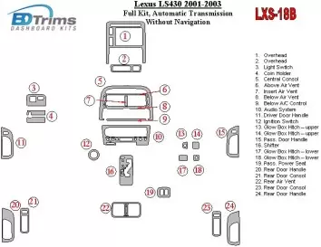 Lexus LS 2001-2003 Ensemble Complet, Boîte automatique, Sans Navigation BD Kit la décoration du tableau de bord - 1 - habillage 
