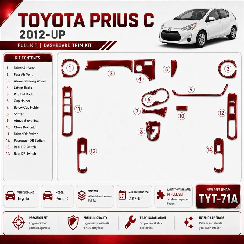 Toyota Prius C 2012 - à aujourd’hui kit complet kit décoration intérieure tableau de bord