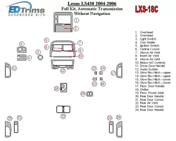 Lexus LS 2004-2006 Ensemble Complet, Boîte automatique, Sans Navigation BD Kit la décoration du tableau de bord - 1 - habillage 