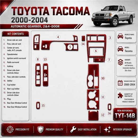 Toyota Tacoma 2000-2004 boîte automatique, 2&4 portes kit décoration intérieure tableau de bord