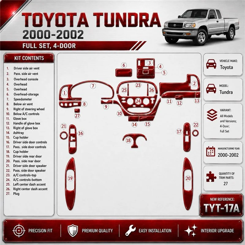 Toyota Tundra 2000-2002 4 portes, kit complet, 27 pièces kit décoration intérieure tableau de bord