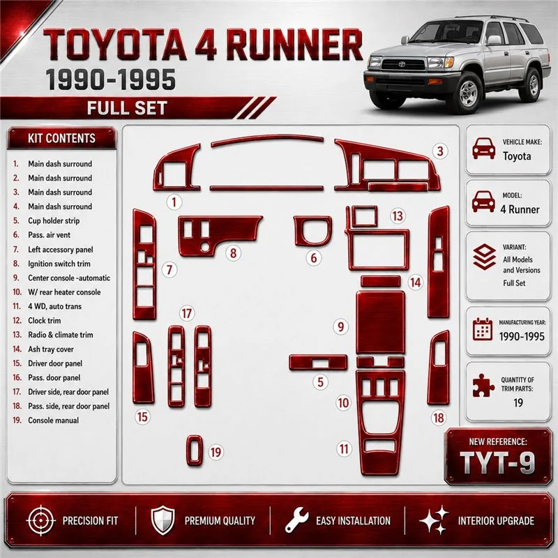 Toyota 4 Runner 1990-1995 kit complet, 19 pièces kit décoration intérieure tableau de bord