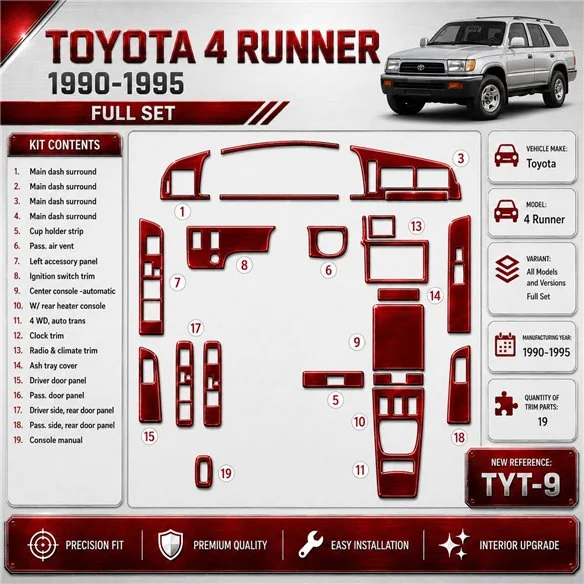 Toyota 4 Runner 1990-1995 kit complet, 19 pièces kit décoration intérieure tableau de bord
