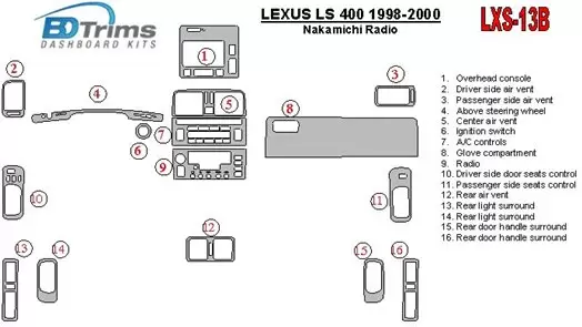Lexus LS-400 1998-2000 Nakamichi Radio BD Kit la décoration du tableau de bord - 1 - habillage decor de tableau de bord