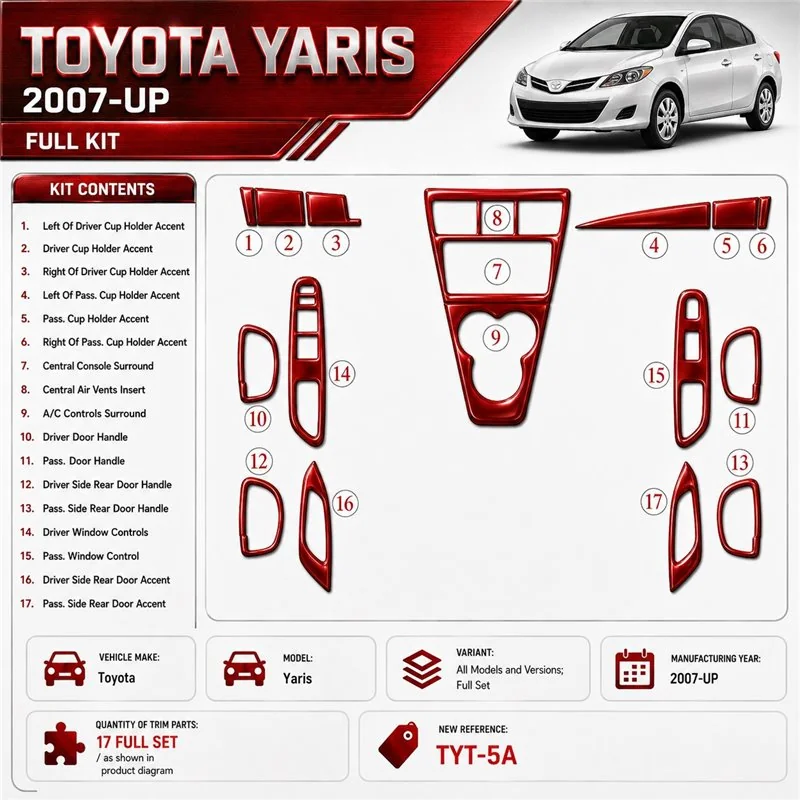 Toyota Yaris 2007 - à aujourd’hui kit complet kit décoration intérieure tableau de bord