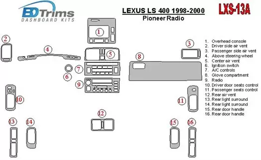 Lexus LS-400 1998-2000 Pioneer Radio, Sans NAVI system, OEM Compliance BD Kit la décoration du tableau de bord - 1 - habillage d