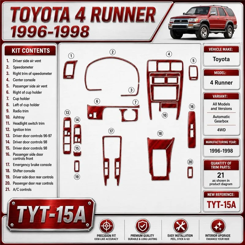 Toyota 4 Runner 1996-1998 boîte automatique, 4WD, 21 pièces kit décoration intérieure tableau de bord