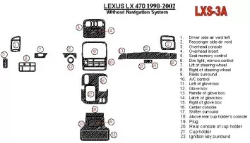 Lexus LX-470 1998-UP Sans NAVI system, 22 Parts set OEM Compliance BD Kit la décoration du tableau de bord - 1 - habillage decor