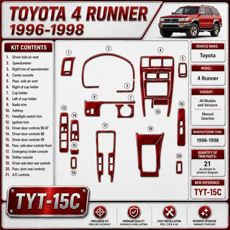Toyota 4 Runner 1996-1998 boîte manuelle, 21 pièces kit décoration intérieure tableau de bord