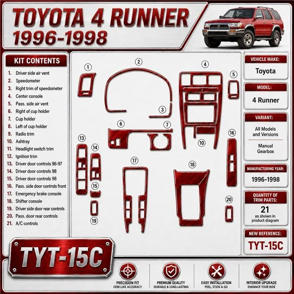 Toyota 4 Runner 1996-1998 boîte manuelle, 21 pièces kit décoration intérieure tableau de bord