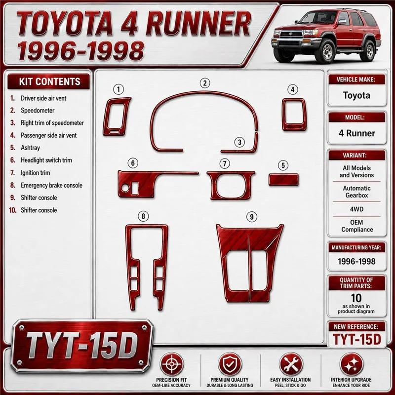 Toyota 4 Runner 1996-1998 boîte automatique, 4WD, conformité OEM, 10 pièces kit décoration intérieure tableau de bord