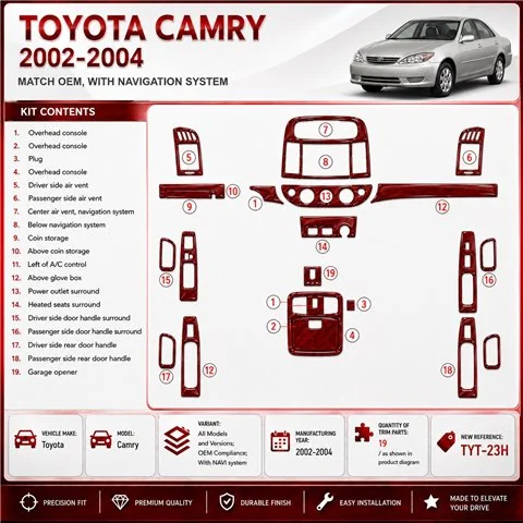 Toyota Camry 2002-2004 conformité OEM, avec navigation system kit décoration intérieure tableau de bord