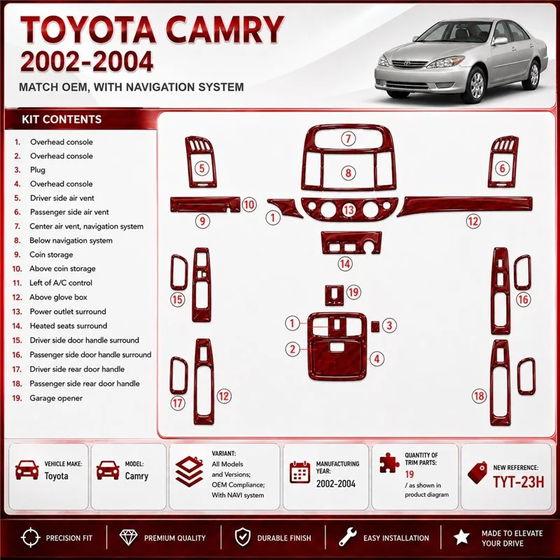 Toyota Camry 2002-2004 conformité OEM, avec navigation system kit décoration intérieure tableau de bord