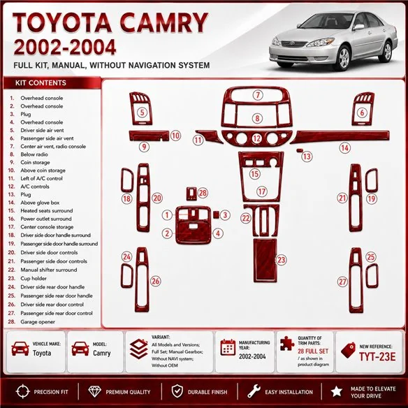 Toyota Camry 2002-2004 kit complet, boîte manuelle boîte, sans navigation system, sans OEM kit décoration intérieure tableau de 