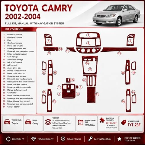 Toyota Camry 2002-2004 kit complet, boîte manuelle boîte, avec navigation system, sans OEM kit décoration intérieure tableau de 