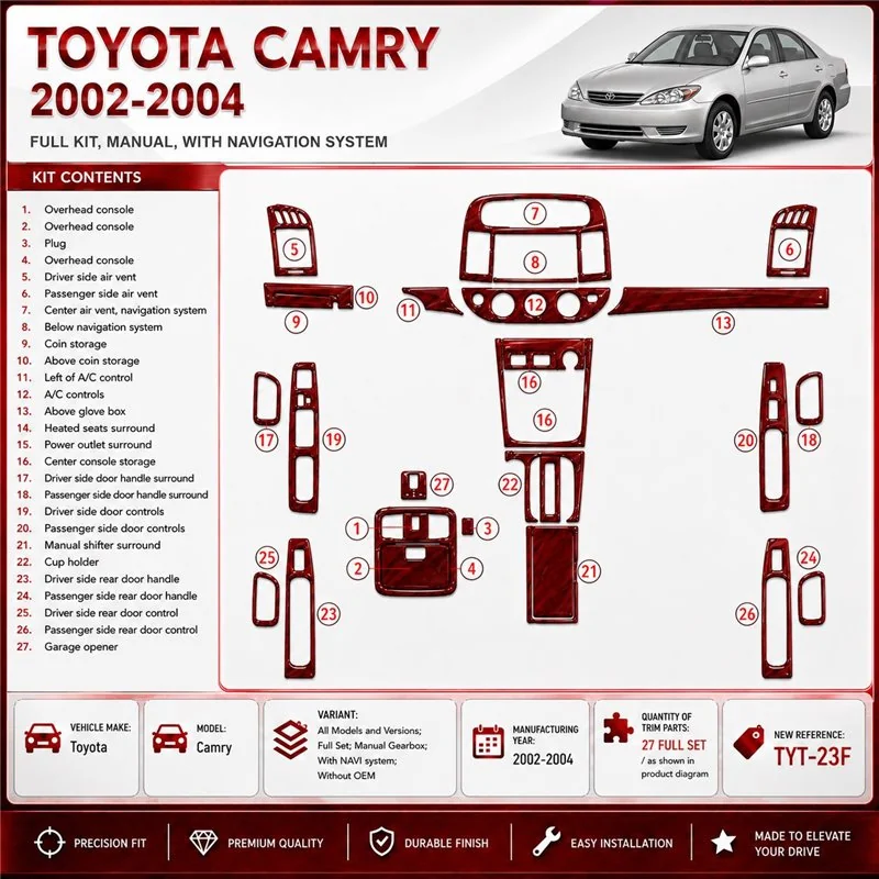 Toyota Camry 2002-2004 kit complet, boîte manuelle boîte, avec navigation system, sans OEM kit décoration intérieure tableau de 