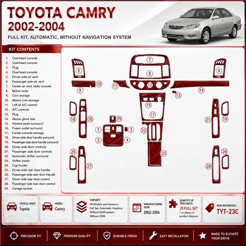 Toyota Camry 2002-2004 kit complet, boîte automatique, sans navigation system, sans OEM kit décoration intérieure tableau de bor