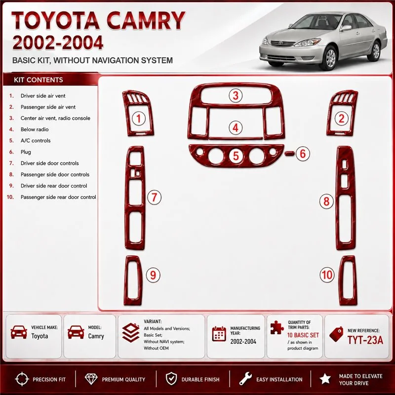 Toyota Camry 2002-2004 kit de base, sans navigation system, sans OEM kit décoration intérieure tableau de bord