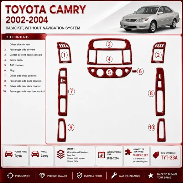 Toyota Camry 2002-2004 kit de base, sans navigation system, sans OEM kit décoration intérieure tableau de bord