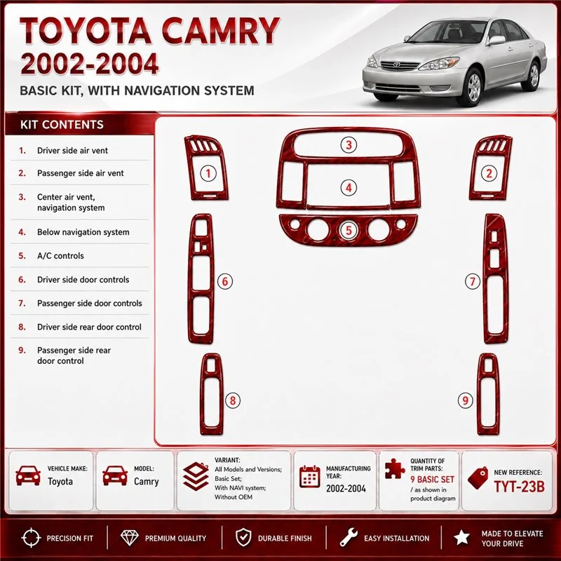 Toyota Camry 2002-2004 kit de base, avec navigation system, sans OEM kit décoration intérieure tableau de bord