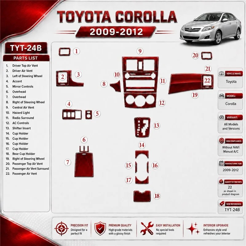 Toyota Corolla 2009 - à aujourd’hui conformité OEM, sans navigation kit décoration intérieure tableau de bord