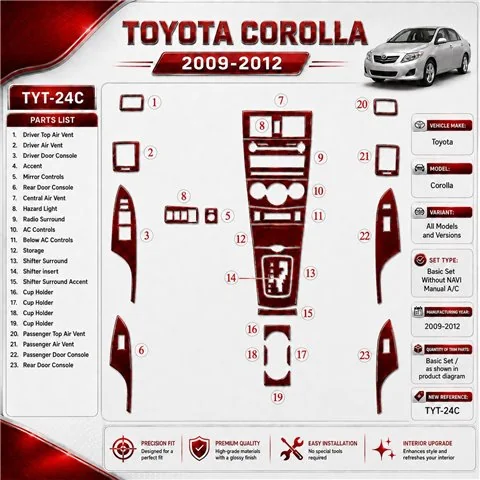 Toyota Corolla 2009 - à aujourd’hui kit de base, sans navigation kit décoration intérieure tableau de bord